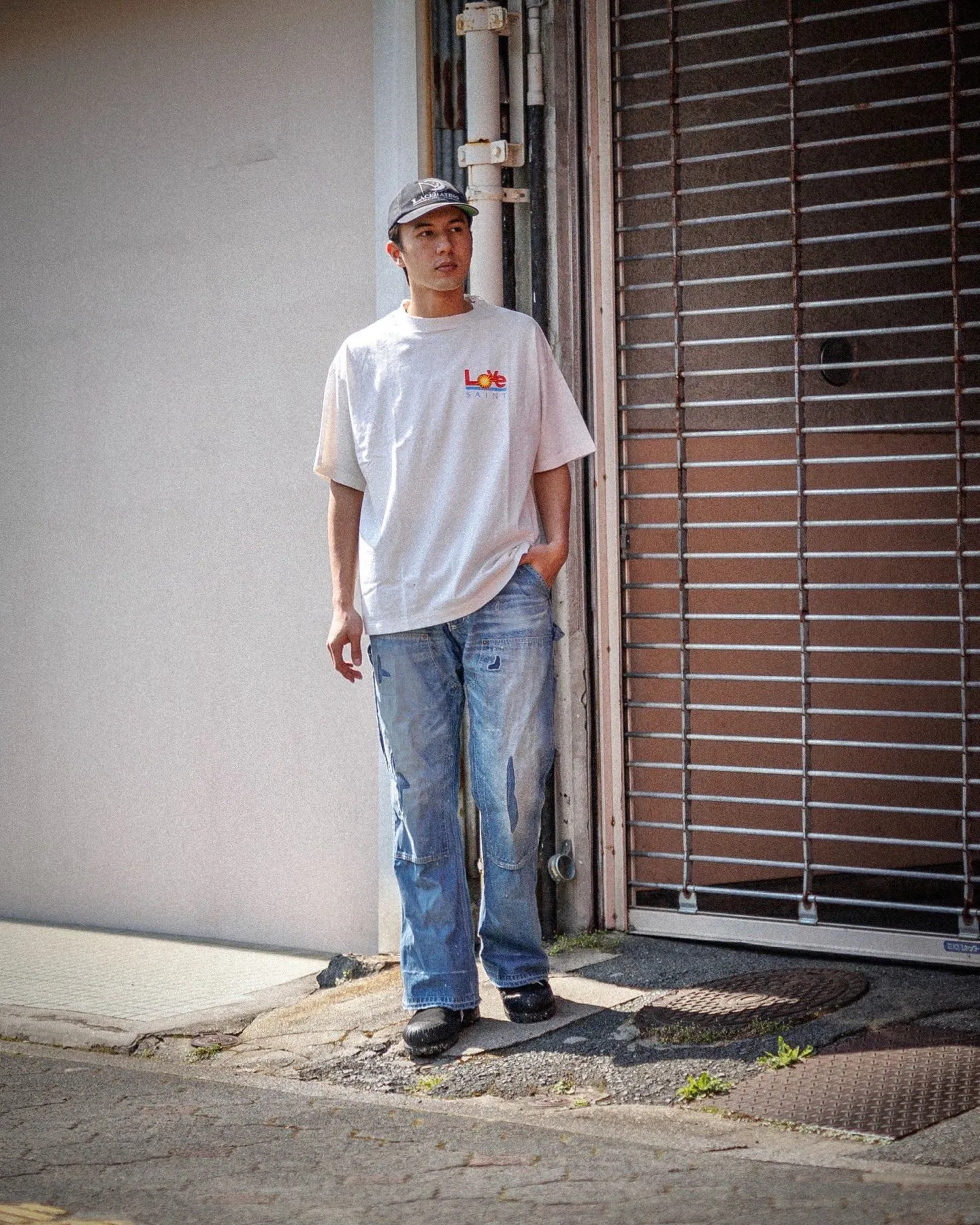 SAINT Mxxxxxx 25SS LOVE_SS TEE/WHT LOVE little sun destroyed washed distressed short sleeves off-white S-XL rainbow OE yarn original version consistent tube woven side seam fabric re-washed distressed craftsmanship of cut and damaged holes hand-made graffiti splashed ink original consistent main mark/wash mark/little angel anti-counterfeiting mark
